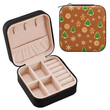 Imagem de Wassud Estojo de joias de viagem com tema natalino quente para mulheres, meninas, senhoras, noiva, mini organizador de joias, mini organizador de joias, quadrado para brincos, anéis, colar e pulseiras