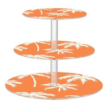 Imagem de CEBUGI Suporte retrô para cupcake de 3 camadas, palmeira, redondo, suporte de bolo, bandeja de servir em camadas de acrílico para chá, chá de bebê, casamento e mais