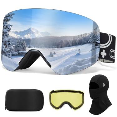 Imagem de JQF Gear Óculos de esqui Full Revo Snowboard para homens mulheres adultos lentes sem moldura proteção UV OTG lentes magnéticas (armação preta, prata, lentes polarizadas (máscara de esqui)
