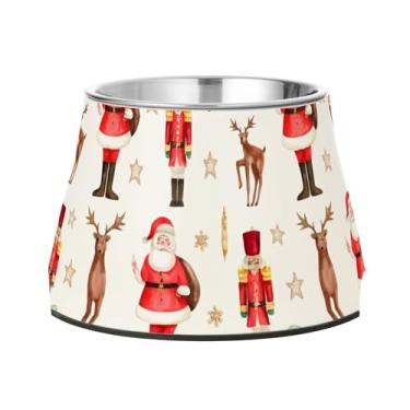 Imagem de Burbuja Tigela de ração de aço inoxidável para cães de Papai Noel para comida e água, antiderrapante para cães médios e gatos, 590 ml