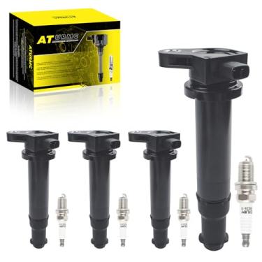 Imagem de ATURMC Conjunto de 4 bobinas de ignição UF499 e velas de ignição irídio compatíveis com Kia Rondo Rio Rio5 Hyundai Accent Attitude 1.4L 1.6L 2.4L L4 Replease OEM # BKR5EGP C1543 27301-26640