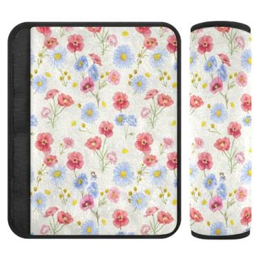 Imagem de Burbuja Capas para cinto de segurança de carro com flores coloridas macias e confortáveis para alça de ombro de assento, 1 par pequeno