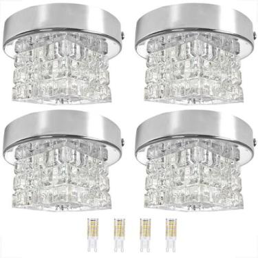 Imagem de 4 Spot Cristal Sobrepor Plafon Prateado Sala Bet45 + Led - Acienda