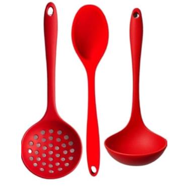 Imagem de Kit de Utensílios de Silicone para Cozinha Vermelho e Preto Completo com 4 Peças (VERMELHO,3 PEÇAS)