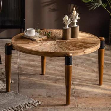 Imagem de Mesa de centro de fazenda, mesa de centro de madeira para sala de estar, mesa de centro redonda, mesa de centro moderna de meados do século com mesa lateral de sofá