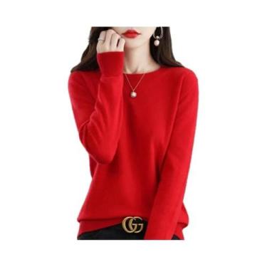 Imagem de Suéter Feminino De Tricô Com Gola Redonda, Quente E Casual, Moda Corea