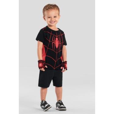 Imagem de Camiseta infantil menino do Homem-Aranha com luvas Brandili, 8, Preto