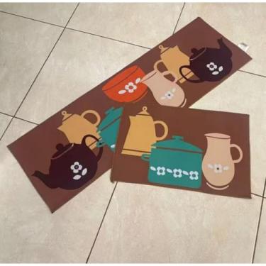 Imagem de Kit 2 Tapetes de Cozinha Antiderrapantes e Absorventes – Passadeira 40x120cm + Tapete 40x60cm em Poliéster(bule,1)