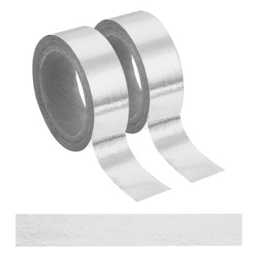 Imagem de 2 fitas Washi prateadas, fitas adesivas autoadesivas de 1,5 cm x 4,9 m, fita dourada decorativa de folha metálica para artesanato faça você mesmo, scrapbook, decoração de férias em casa