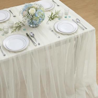 Imagem de Horaldaily Toalha de mesa de gaze marfim quadrada de 152 cm x 152 cm, toalha de mesa de queijo de gaze, boho, rústico, capa de queijo para festa de casamento, chá de bebê, decoração de casa