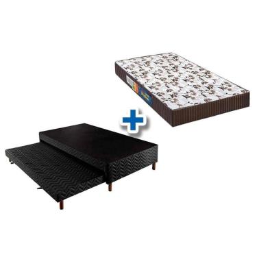 Imagem de Cama Box C/Auxiliar Solteiro: Colchão Espuma Polar D33 Pérola Brown + Base Crc Suede Black(88X188)