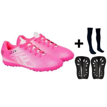 Imagem de Chuteira Society Campo Adulto Nova+ Meião + Caneleira - UZZE, Pink, 39