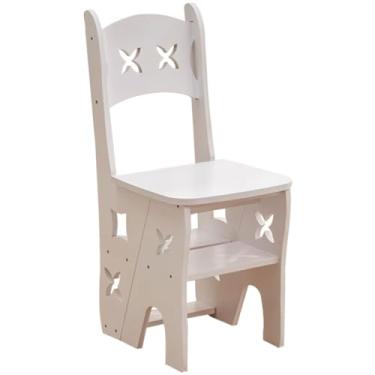 Imagem de Cadeira dobrável multifuncional para uso doméstico, escadas práticas para cozinha, rack de flores/rack de armazenamento de 4 degraus, para biblioteca (cor: branco, tamanho: 34 * 43 * 88 cm)