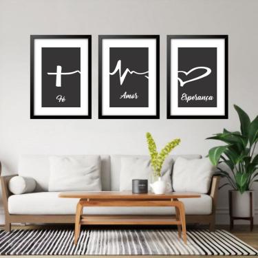 Imagem de Kit 3 Quadros Grandes Fé Amor E Esperança 60X48Cm