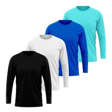 Imagem de Kit 4 Camisetas Manga Longa Segunda Pele Masculina Lisa Dry Academia Fit-Masculino