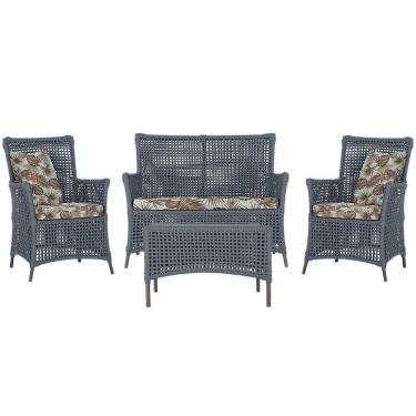 Imagem de Jogo Sofá 2 Poltronas E Mesa Igapó Marrom E6 Trama Original Prata