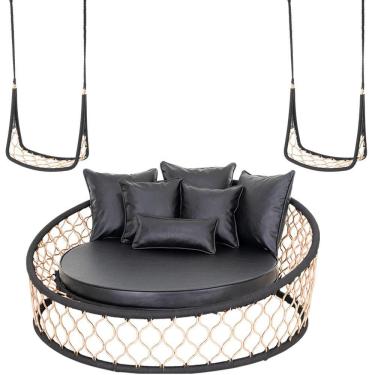 Imagem de 1 Chaise Almofadas 2 Balanços Suspenso Corda Náutica