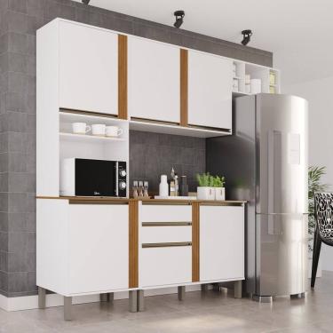 Imagem de Cozinha Compacta 4 Peças 5 Portas 2 Gavetas Pérola Branco/ Cinamomo