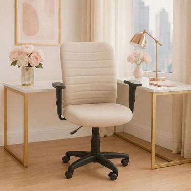 Imagem de Cadeira Escritório Ergonômica Bege Apoio Lombar Com Encosto NR17 Offic