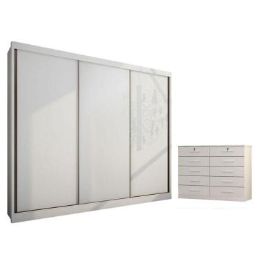 Imagem de Guarda Roupa Casal Medelim E Gaveteiro Milão Com Chave Neve - Novo Horizonte