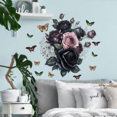 Imagem de Adesivos de parede Dark Rose Gothic Floral com borboleta 39x46cm - yiw