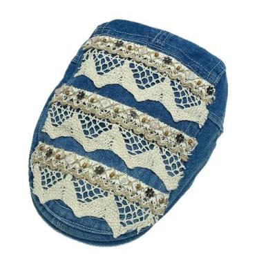 Imagem de Boné plano, jeans, ajustável, feminino, bordado, com design de renda -