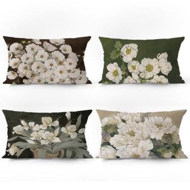 Imagem de Conjunto de fronhas floral, elegante, peônia branca e margaridas x4 - 
