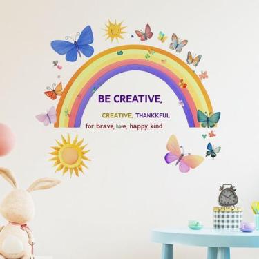 Imagem de Adesivos de parede Arco-Íris com Sol e Borboletas em PVC 30x60cm - yiw