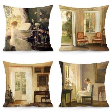 Imagem de Conjunto de fronhas, pintura a óleo em estilo vintage, 35 x 35 cm, 4 u