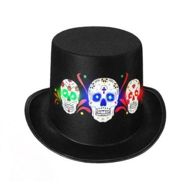 Imagem de Chapéu de caveira LED, chapéu Lincoln preto, fantasia de Halloween - y