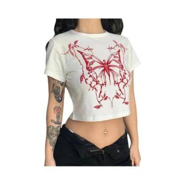 Imagem de Camiseta Feminina Vintage Com Estampa De Borboleta, Estilo Grunge, Gol