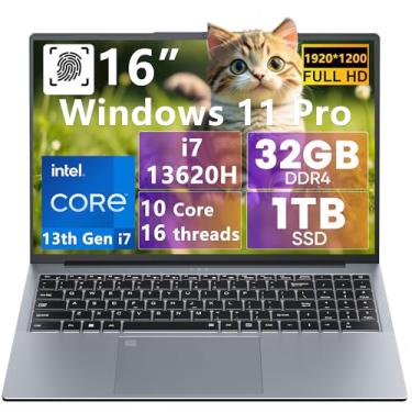 Imagem de Laptop Windows 11 16 polegadas Intel Core i7-13620H 13ª geração processador 4,9GHz 32GB DDR4 RAM 1TB SSD FHD Display, teclado numérico retroiluminado KB Tipo-C para negócios, estudantes, jogos