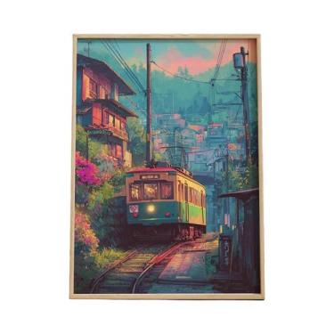 Imagem de Impressão Em Tela De Paisagem Ferroviária Japonesa Retrô De Rua Noturn