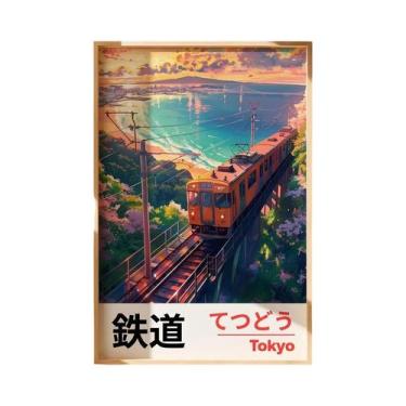 Imagem de Impressão Em Tela De Paisagem Ferroviária Japonesa Retrô De Rua Noturn