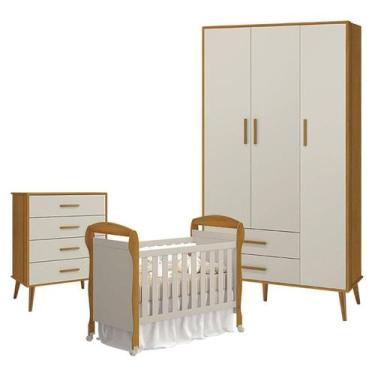 Imagem de Quarto de Bebê 3 Portas com Cômoda Gaveteiro Isis e Berço Americano Da