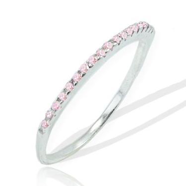 Imagem de Anel Aliança Aparador Prata Original Cravejado Pedra Rosa - Lojas La&N