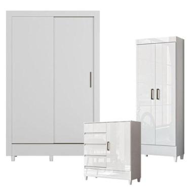 Imagem de Guarda Roupa Solteiro 2 portas de Correr com Pés Fit e Cômoda 1 Porta 