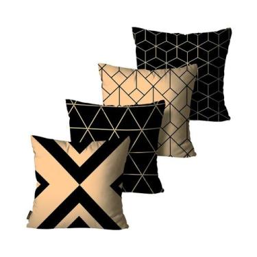 Imagem de Kit com 4 Capas de Almofadas Decorativas Preto e Bege 45x45 - Mdecore