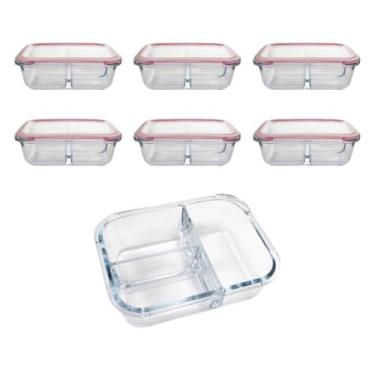 Imagem de Kit 6 Pote Vidro Hermético 3 Divisórias Tampa Lock Marmita 890ml - CLI