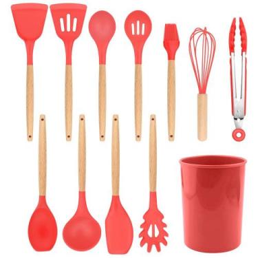 Imagem de Kit de Utensílios de Cozinha em Silicone Madeira 12 Peças Sortido Y 88