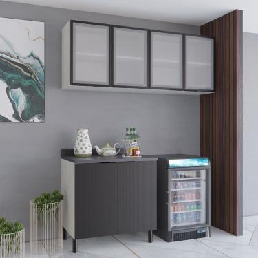 Imagem de Cozinha Modulada Rubi Gourmet 6 Portas MDF 160CM Preto, Bege com Armários Aéreos e Balc...