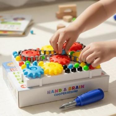 Imagem de Bloco Montar Infantil Educativo Puzzle Magic Engrenagem Giram Plate 98