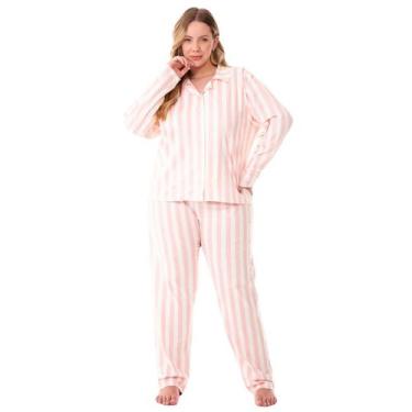 Imagem de Pijama Americano Feminino de Inverno Plus Size Zee Rucci, G2, Rosa