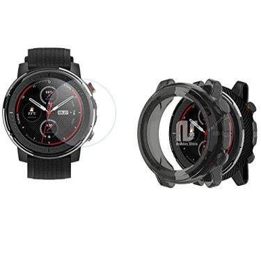 Imagem de NSmart-Store - Case Bumper de proteção compatível com Huami Amazfit stratos 3 - Nandos-Store (Kit preto + película)