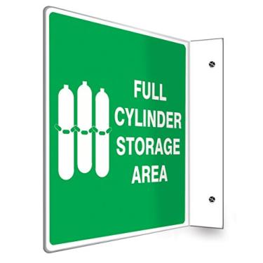 Imagem de ACCUFORM Placa de projeção 90D SIGNS PSP754, legenda "Área de armazenamento de cilindro completo" com gráfico, painel de 20 x 20 cm, plástico de alto impacto de 0,25 cm de espessura, orifícios de