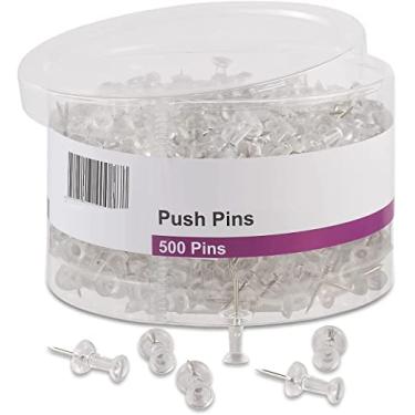Imagem de 1 pinos de pressão transparentes InTheOffice, ponta de aço, adesivos transparentes, pinos de empurrar transparentes para placa de cortiça 500 peças (transparentes e transparentes), Clear