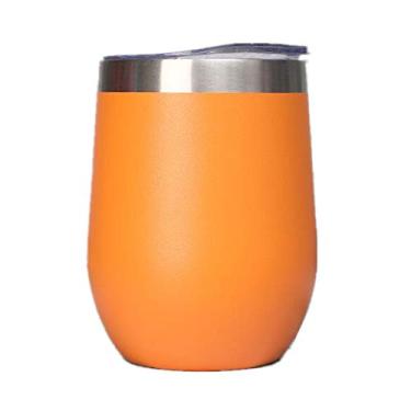 Imagem de Gteller Copo de vinho de aço inoxidável de 354 ml, copos sem haste com tampa, caneca de viagem com isolamento de parede dupla, perfeita para vinho, café, bebidas, champanhe, coquetéis (laranja)
