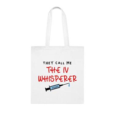 Imagem de They Call Me The Iv Whisperer, sacola divertida, bolsa de ombro, bolsas reutilizáveis, cesta de Natal de aniversário, ideia de presente, Branco
