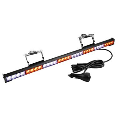Imagem de YITAMOTOR Barra de luz de orientação de tráfego 35,5 polegadas 13 padrões de flash 32 LEDs aviso de emergência estroboscópio barra de luz direcional piscando luzes de segurança LED com isqueiro (91 cm, âmbar/branco)
