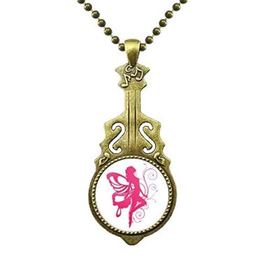 Imagem de DIYthinker Colar de borboleta com asa rosa lindo anjo joia antiga pingente de música de guitarra